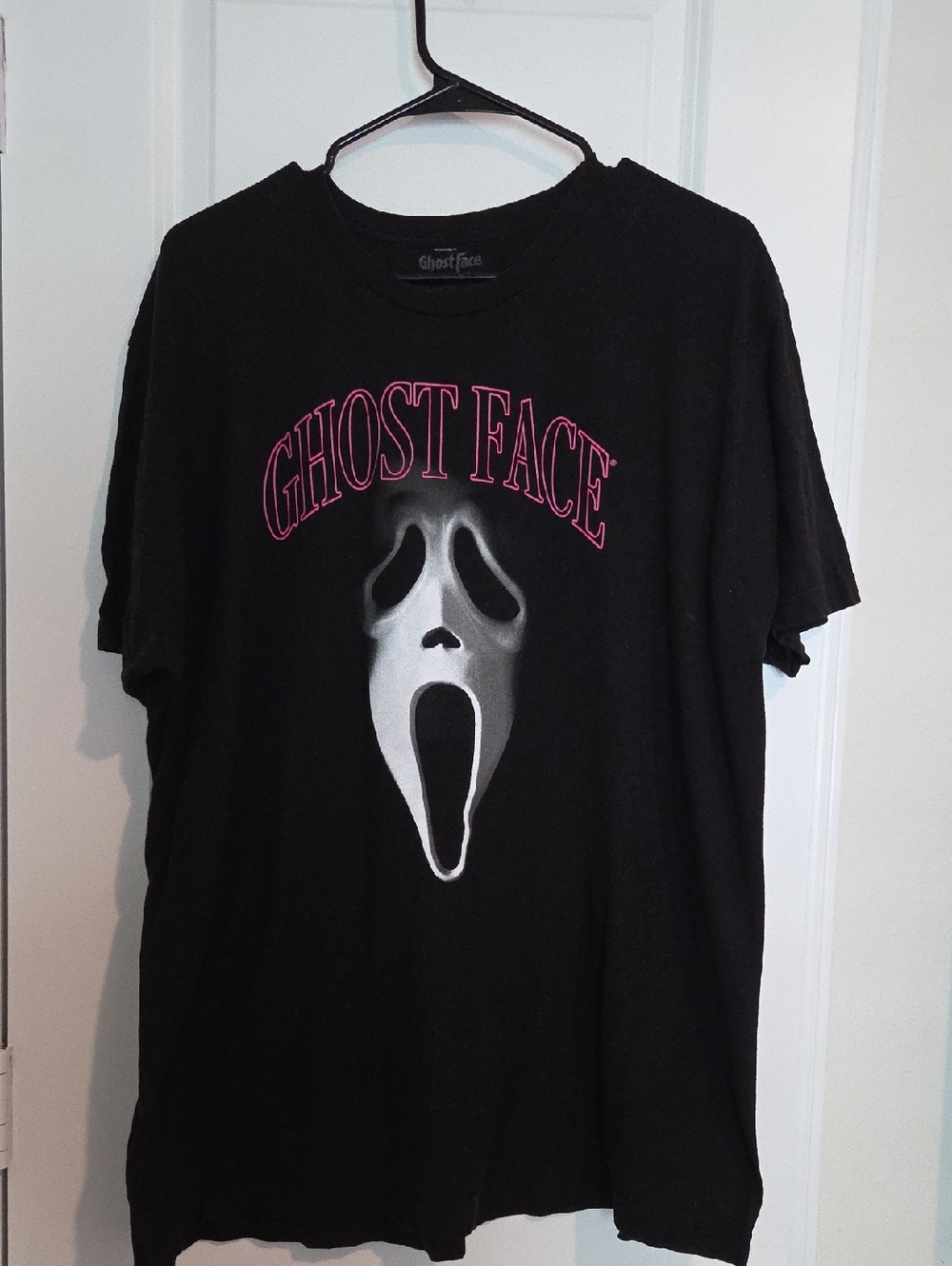 Ghost Face Graphic Tee - Black with Pink & White Print